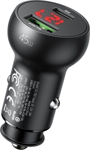 Mcdodo Cc-7030 45w Type-c Usb Girişli Dijital Göstergeli Araç Çakmak Şarjı-siyah - Image 1