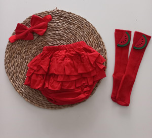 MARS BABY Kız Bebek Kırmızı Fırfırşort Etek Karpuz Çoraplı Takım - Image 1