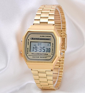 Pinkoli Sarı Renk Kare Dijital Vintage Retro Unisex Kadın Saat ST-304128 - Image 1