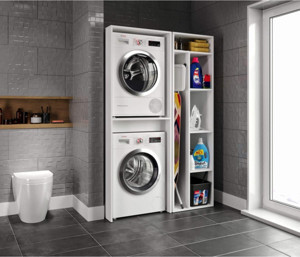 De Mobilya %100 Mdf Çamaşır Ve Kurutma Makinesi Dolabı, Ütü Masası Ve Temizlik Kovası Bölmeli Çok Amaçlı Dolap - Image 1