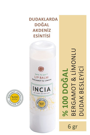 INCIA %100 Doğal Dudak Besleyici Bergamot & Limon Bitkisel Nemlendirici Dudak Bakım Kremi 6 gr - Image 1
