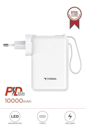 Torima TRM-1017 Beyaz 10000 mAh Type-C Giriş ve Çıkışlı Taşınabilir 22,5 W Hızlı Şarj Dijital Göstergeli Powerbank - Image 1