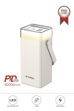 Torima TRM-1041 Beyaz 40000 mAh Type-C + Lightning + USB  Taşınabilir 22,5 W Hızlı Şarj Dijital Göstergeli RGB Led Işıkl - Image 1