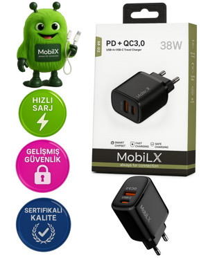 Xpremium MobiLX M-02 38W Çift Portlu PD + QC 3.0 Hızlı Şarj Adaptörü | USB-A & Type-C - Image 1