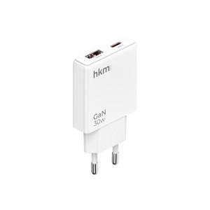 hkm tech EXTRA SLIM GaN 30W USB-A ve Type-C Çift Portlu Hızlı Şarj Aleti, Ultra İnce Güç Adaptörü, Beyaz - Image 1