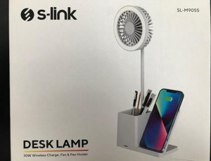 S-link SL-M9055 Beyaz TypeC 10W Kablosuz Şarj Cihazı Fanlı Kalemlikli Masa Lambası - Image 1