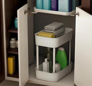 Ar armese 2 Katlı Evye Altı Dolap İçi Organizer Beyaz Çok Amaçlı Mutfak ve Banyo Düzenleyici Raf - Image 1