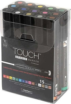 Touch Opaque Marker Su Bazlı Akrilik Boyama Markörü Kalemi Seti 15 Renk Medium Uç (1.5-2.3 mm) - Image 1