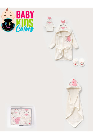 Baby Kids Colors Kutulu 4 Parça Civciv Kapşonlu %100 Pamuk Bebek Bornoz Takımı - Image 1