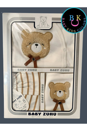 Baby Kids Colors Süzene Lüks Ayıcık Yeni Doğan Hastane Çıkış 5'Li Zıbın Seti Kutulu - Image 1