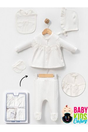 Baby Kids Colors Kutulu - Kız Yenidoğan Kıyafetleri 5'Li Hastane Çıkış Setleri İncili %100 Pamuk - Image 1