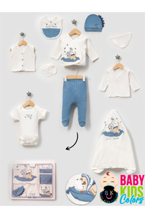 Baby Kids Colors Kutulu - Erkek Yenidoğan Kıyafetleri 10'Lu Hastane Çıkış Setleri Sevimli Köpek Nakışlı %100 Pamuk - Image 1