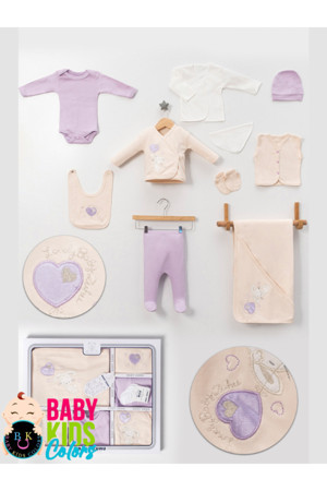 Baby Kids Colors Lüks Tavşan Nakışlı Yeni Doğan Hastane Çıkış 10'Lu Zıbın Seti (Kutulu) - Image 1