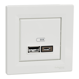 Schneider Electric EPH2700321 Asfora Beyaz İkili USB Prizi 2.4A Type A+C - Image 1