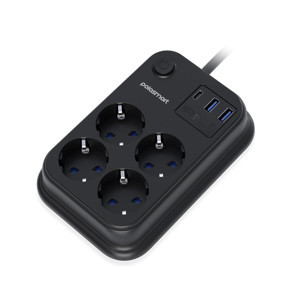 Polosmart MP22 Akım Korumalı 4 Priz 2 USB 1 Type-C Çıkışlı Uzatma Kablosu 2 Metre Siyah - Image 1