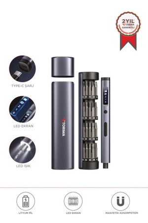 Torima TTS-03 60 Parça Şarjlı Hassas Tornavida Seti – Led Işıklı, Mıknatıslı Alüminyum Kasa, Type-c - Image 1