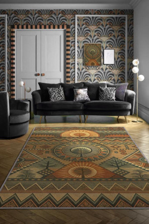 Homshtag Art Deko Vintage Afrikalı Temalı Çok Renkli Etnik Halı Geometrik Desenli Afrika Halısı - Image 1