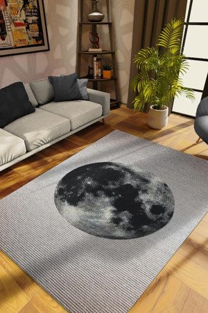 Homshtag Dolunay Gri Renkli Halı Dokulu Salon Halısı Minimal Genç Odası Halısı Gökyüzü Temalı Halı - Image 1