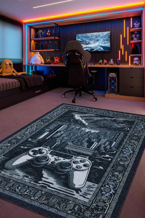 Homshtag Benzersiz Gamer Halı,Lacivert Oyuncu Odası Halısı,Modern Vintage Oyun Konsolu Oyuncu Halısı - Image 1