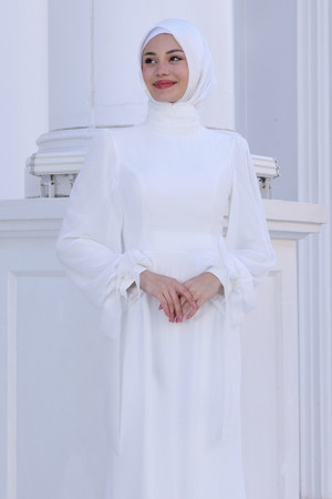 Raika Moda Kol Detaylı Firuze Şifon Tesettür Abiye - Image 1