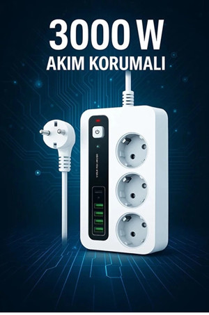 Vothoon P10 3X Priz 3000W Akım Korumalı 4X Usb 2X Type-c Girişli Çoklu Priz - Image 1