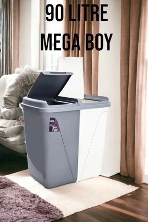 Citim Violet Kirli Çamaşır Sepeti Soft Iki Bölmeli Colormatik 45+45 Lt Gri Beyaz - Image 1