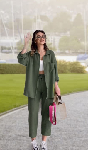 Barbora Keten Günlük İkili Takım Elbise Pantolon Gömlek - Image 1