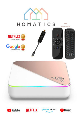 Homatics Box R 4K Plus Rose Gold Android Tv Box 4Gb/32Gb M8 Air Mouse Siyah Type-C Dvb-S Tuner - Image 1