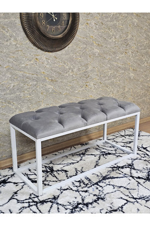 Zafir Beyaz Boyalı Diktörtgen 100 cm x 40 cm Oturak Puf - Bench - Makyaj Oturağı - Oturak Gri Renk 100 x 40 Boyut/Ebat - Image 1