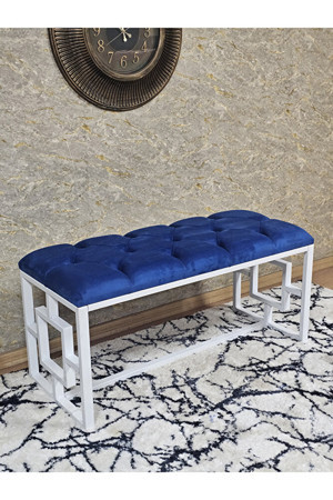 Zafir Beyaz Boyalı İçi Kareli Diktörtgen 100 cm x 40 cm Oturak Puf - Bench - Makyaj Oturağı - Oturak Mavi Renk 100 x 40 Boyut/Ebat - Image 1
