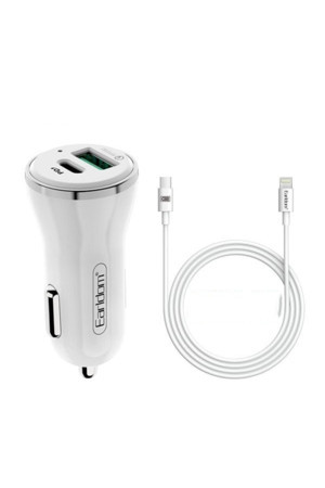 Junglee Araç Çakmaklık Şarj Başlığı 2 Usb 12-24V 18W Qc3.0+Pd Hızlı Şarj Aleti Type-C Ios Kablo - Image 1