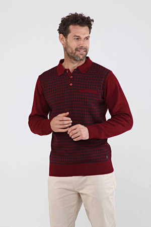 Çizgi Triko Erkek Polo Yaka Çelik Örgü Triko Kazak 4605F Bordo - Image 1