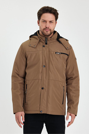 Sivaist Kahverengi İçi Kalın Kürklü Çıkartılabilir Kapüşonlu Fermuar Çepli Rüzgar Ve Su Geçirmez Mont&Kaban - Image 1