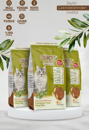 Olivacat Zeytin Çekirdeğinden Üretilen Aktif Karbonlu Tozsuz Doğal Kedi Kumu 8 L 3 Adet - Image 1