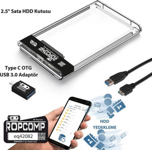 Ropcomp 2.5" Sata HDD Kutusu Telefon Yedekleme Type C OTG USB Şeffaf - Image 1