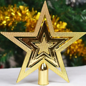 Trade Bazaar Vintage Altın Simli Yıldız Noel Ağacı Süsü | 20 cm Retro Parlak Ağaç Tepe Süsü / Dekoratif Yılbaşı Süsleme - Image 1