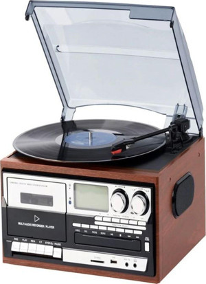 Ultratekno Hepsi Bir Arada Elektrikli Vintage Plak Çalar Cd Çalar Kaset Usb Bluetooth Tf Aux Kumandalı Pikap - Image 1