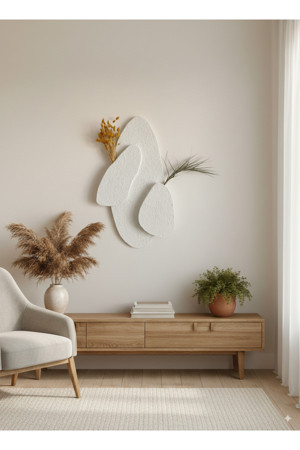 Aslan İskandinav 3 Boyutlu Beton Görünümlü Duvar Dekoru/Bohem 2'Li Duvar Vazolu Dekor - Image 1