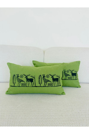 The Boho Home Decor Mitoloji Serisi - Organik Geyik Keten Dekoratif Kırlent Kılıfı - Image 1