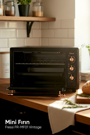 Fressi Turbo Midi Fırın Vintage Retro 34 Litre, Lambalı, Termostatlı, Saatli Fr-Mf01 - Image 1