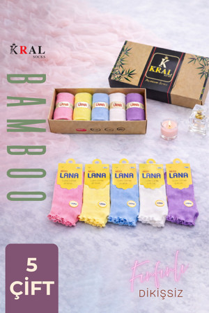 Kral Socks Kadın Bambu Çorap ( 5 Çift) Renkli Hediye Kutulu Patik Kadın Çorap - Image 1