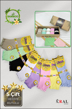 Kral Socks Kadın Bambu Çorap ( 5 Çift) Renkli Hediye Kutulu Patik Kadın Çorap - Image 1