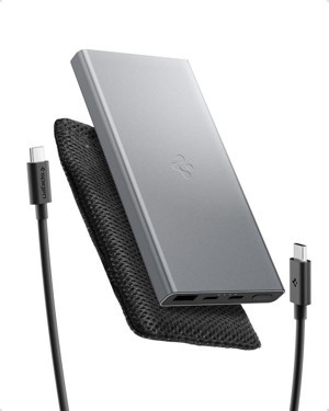 Spigen 10000 mAh Slim Alüminyum Kasa 22,5W USB-C + USB-A Giriş / Çıkış Hızlı Şarj 3 Portlu Powerbank / 1 Metre Type-C Ha - Image 1