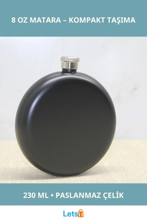 Letsii Siyah Paslanmaz Çelik Yuvarlak Matara 8 Oz Seyahat için - Image 1