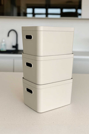 Primanova Linea 3'lü Dolap İçi Mutfak Çocuk Odası Raf Düzenleyici Saklama Kutusu - Bej - Image 1