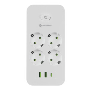 Polosmart MP25 Akım Korumalı Uzatma Kablosu 4'lü Priz 2 USB Type-C PD 20W 2 Metre Beyaz - Image 1