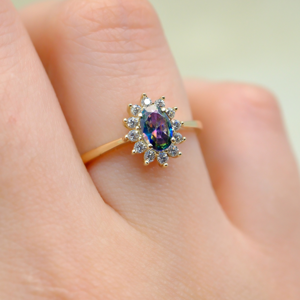 1,05CT Aleksandrit 0.30CT Pırlanta(Signty)Taşlı Anturajlı Vintage Tasarım Modern 925 Ayar Gümüş Yüzük - Image 1