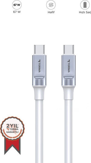 Torima U15 Beyaz 3.0A TYPE-C TO  TYPE-C Şarj-Data Kablosu 1metre - Image 1