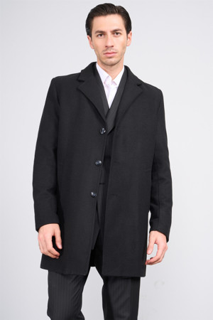 Mentality Çetinkaya Mentality 7849 Erkek Mono Yaka Regular Kaşe Kaban Siyah - Image 1