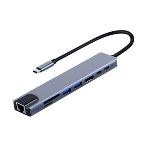 Genel Tedarik FRISBY FA-7682C Type-C - 8 in1 RJ45+TF/SD+HDMI+USB*2+Type-C+PD - Image 1